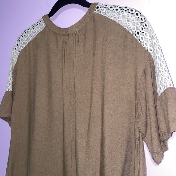 Umgee Mini Dress Women Small Brown Boho Peasant Minimalist Neutral Coastal - Picture 7 of 8